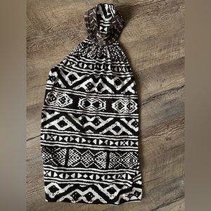 Le Chateau Black and White Geometric Halter Top